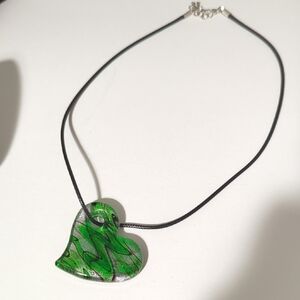 Modern ART GLASS Heart Pendant Necklace on 16" Cord With Extender